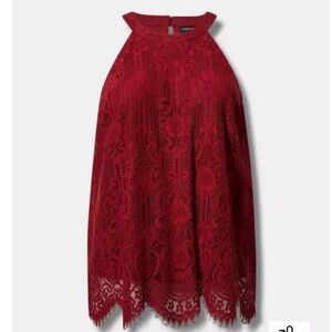 Torrid Red Lace Mock Neck Top